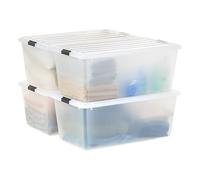 IRIS USA - Contenitore portaoggetti in plastica con coperchio sicuro e fibbie a scatto, confezione da 4, trasparente, resistente, impilabile, impilabile, contenitore per giocattoli, organizzazione