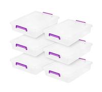 IRIS USA - Contenitori in plastica con coperchio, 6 litri, organizer per forniture artistiche, organizer per arti e mestieri, impilabili e sicuri, trasparente/viola, confezione da 6