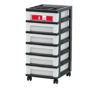 IRIS USA Craft Plastic Organizers and Storage, Rolling Storage Cart for Classroom Supplies, Storage Organizer for Art Supplies, Drawer Top Organizer for Small Parts, 6 Drawer, Black/Pearl