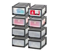 IRIS USA MSD-1 - Contenitore compatto impilabile, 4 cassetti, nero, 6 quarti, confezione da 8