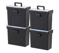 IRIS USA - Scatola portadocumenti sottile con coperchio, organizer per documenti con coperchio, impermeabile, con fibbia di sicurezza, maniglia portatile, chiudibile, colore nero, confezione da 4