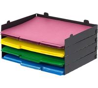 IRIS USA, vassoio porta lettere in metallo, confezione da 4, per documenti e documenti formato A4, impilabile, organizer da scrivania, per forniture per ufficio, casa, lavoro, nero