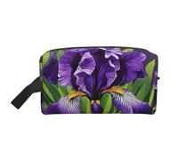 Iris01 - Trousse da viaggio con stampa viola, trousse per trucchi, borsa per cosmetici, borsa da tolietry da appendere per donne e uomini, palestra quotidiana