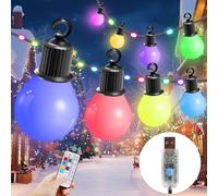 IRISECO 12.5M Colorato luci Lampadina all'aperto, Giardino Stringa luci Alimentato, 100LED + 20 Lampadine, IP65 Impermeabile Festone per la Festa (12 modalità USB)