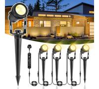 IRISECO Llluminazione da Giardino LED, 15m 4pcs Faretto da Giardino con Picchetto di Terra di Alimentazione, 12V 3W Illuminazione da Giardino con Alimentazione, Luce Bianco Caldo (1200LM)
