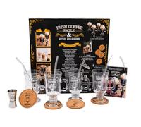 Irish Coffee facile & autres déclinaisons: Coffret avec 4 tasses à Irish Coffe gravées, 4 pailles en verre, 1 goupillon, 1 doseur double en inox gravé