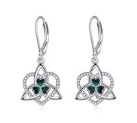 Irish Earrings Silver Shamrock Clover Leverback Dangle Dangling Earrings St Patricks Day Jewellery Gift for Women