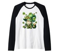 Irish Leprechaun GNOME Women Cute Shamrock St Pattys Day Maglia con Maniche Raglan