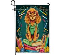 Irish Setter Dog Pencil Books Front Yard Backyard Bandiere verticali da giardino 30,5 x 45,7 cm double face per esterni, bandiera per il rientro a scuola cucciolo stampa casa, divertente asa