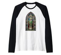 Irish St. Patrick Gothic Stained Glass Window Irlanda Maglia con Maniche Raglan