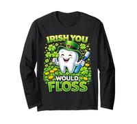 Irish You Would Floss Cute Tooth Shamrock St Patricks Day Maglia a Manica