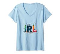 IRL: Entra nella Realtà - Avventura Urbana Colorata Maglietta con Collo a V, Donna, Celeste, XXL
