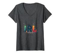 IRL: Entra nella Realtà - Avventura Urbana Colorata Maglietta con Collo a V, Donna, Grigio Scuro, XXL
