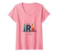 IRL: Entra nella Realtà - Avventura Urbana Colorata Maglietta con Collo a V, Donna, Rosa, XXL