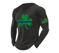 Irlanda Retro Design Camicia per gli Uomini Alla Moda Allentato Alla Moda Tinta Unita A Maniche Lunghe Girocollo T Shirt per Festival Irlandese, Grigio, L