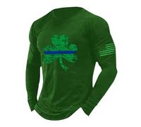 Irlanda Retro Design Camicia per gli Uomini Alla Moda Allentato Alla Moda Tinta Unita A Maniche Lunghe Girocollo T Shirt per Festival Irlandese, Verde, L