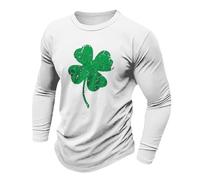 Irlanda Retro Design Camicia per gli Uomini Alla Moda Allentato Alla Moda Tinta Unita A Maniche Lunghe Girocollo T Shirt per Festival Irlandese, bianco, L
