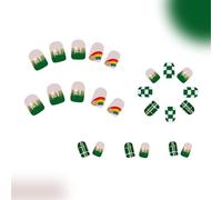 Irlandese Green Shamrock Disegni Stampa Su Unghie Lucide Corte Finte Decorazione Per Patrick's Day Festival Manicure Easy Apply Nail