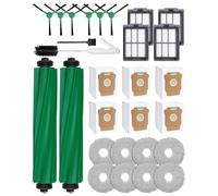 iRobacc Set di Ricambi da 28 Pezzi per iRobot Roomba Plus 405/505 Combo Robot Aspirapolvere:2 Spazzole Principali 6 Spazzole Laterali 4 Filtri HEPA 6 Sacchetti per Aspirapolvere 8 Salviette 2 Spazzole