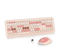 iRoboosta Set combo tastiera e mouse wireless marrone, tastiera estetica retrò da 2,4 GHz, tastiera carina a grandezza naturale con tastierino numerico, tastiere silenziose per casa e ufficio (tè