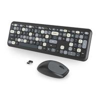 iRoboosta Tastiera e mouse wireless nero bianco, tastiera da scrivere retrò da 2,4 GHz, tastiera carina con tastierino numerico, tastiera silenziosa per casa e ufficio (nero misto)