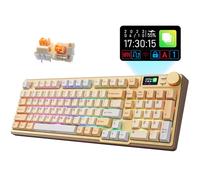 iRocks K85R Tastiera meccanica da gioco wireless ricaricabile RGB retroilluminata con display LCD, interruttori prelubrificati sostituibili a caldo, 98 tasti PBT, cavo staccabile USB-C (oro chiaro