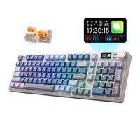 iRocks K85R Tastiera meccanica da gioco wireless ricaricabile RGB retroilluminata con display LCD, interruttori prelubrificati sostituibili a caldo, 98 tasti PBT, cavo staccabile USB-C (Aurora blu