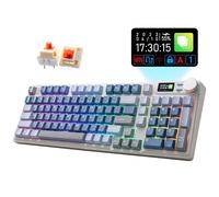 iRocks K85R Tastiera meccanica da gioco wireless ricaricabile RGB retroilluminata con display LCD, interruttori marroni prelubrificati sostituibili a caldo, 98 tasti PBT, cavo staccabile USB-C (blu