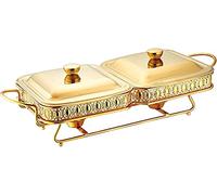 IROEJT Chafing Dish Quadrato in Acciaio Inox da 3,6 QT, Set scaldavivande per Buffet e Catering, teglia per Alimenti, Coperchio, Supporto Solido e Porta-combustibile, ，Gold