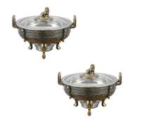 IROEJT Chafing Dish Rotondo Commerciale, Chafing Dish e scaldavivande, Set di Servizio per Buffet con teglia per Alimenti e Porta-combustibile, per Matrimoni, Feste, b，Bronze Color 2PCS