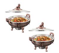 IROEJT Confezione da 2/4 scaldavivande e scaldavivande, Set di Posate Rotonde per Buffet con teglia per Alimenti e Porta-combustibile, per Buffet da Pranzo per Feste i