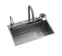 IROEJT Lavello da Cucina in Acciaio Inox con Rubinetto Estraibile e Guarnizione a Tazza a Pressione, installabile a Piano o sottotop, Grigio, 80 x 46 cm, Design Moderno, sui,Gri，Gris 75 * 46cm