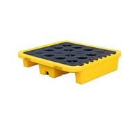 IROEJT Piattaforma Anti-Perdita per Pallet, Pallet di contenimento per 2 fusti, Vassoio in polietilene Antiscivolo impilabile con Scarico e Tasche per carrelli Elevato，Yellow 1 Pack 28.3