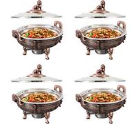 IROEJT Scaldavivande e scaldavivande in Bronzo Rosso, Set per Buffet in Cucina, per Catering, con teglia per Alimenti e Porta-combustibile.，4 Pack