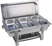 IROEJT Set di scaldavivande rettangolari, scaldavivande in Acciaio Inossidabile con teglie per Alimenti e Porta-combustibile, Set di scaldavivande per Buffet di cateri，Three Grid