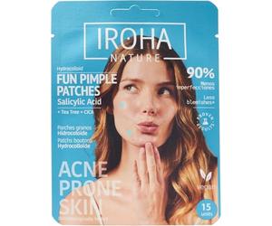 IROHA NATURE - patch brufoli FUN idrocolloide, 15 unità | Acido Salicilico, Albero del Tè e Centella Asiatica, cuori e stelle, tutti i tipi di pelle
