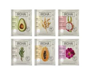 IROHA NATURE - SET 6 Maschere Viso in Tessuto Natural Extracts | Avocado, Albero del Tè, Rosa Canina, Papaia, Pitaya e Avena | per Pelle Sana e Idratata