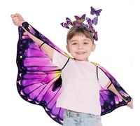 iROLWIN - Ali di farfalla double face per bambini, costume da fata con mantello di farfalla, fascia per regali di Halloween