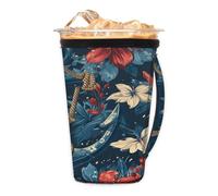 Iron Anchor - Manicotto per caffè ghiacciato con manico, con motivo floreale, isolato in neoprene, per bevande fredde, tazza da caffè, accogliente, adatta a tazze, bicchieri, tazze da 510-907 g (L)