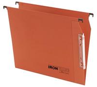 Iron Base® by Bertesi, Lotto di 25 Cartelle Sospese per Armadi, Porta-etichette Lenticolare già Montato, Interasse 33 cm, Fondo a V, Colore Arancio, Codice 064 M Beta -A2