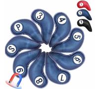Iron Covers Golf 9 pcs, Chiusura magnetica, Copriferri per Mazze da Golf, Con il numero del club Numero Del Club (3-9, P, S),blue