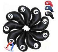 Iron Covers Golf 9 pcs, Chiusura magnetica, Copriferri per Mazze da Golf, Con il numero del club Numero Del Club (3-9, P, S),black