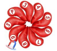 Iron Covers Golf 9 pcs, Chiusura magnetica, Copriferri per Mazze da Golf, Con il numero del club Numero Del Club (3-9, P, S),red