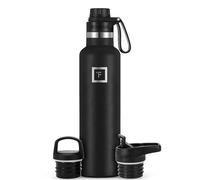 IRON °FLASK Borraccia Sportiva a Bocca Stretta - 24 Once, 3 coperchi (Coperchio del beccuccio), Acciaio Inossidabile Isolato sottovuoto, Caldo Freddo, Moderno Nero a Doppia Parete