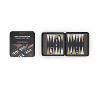 Iron & Glory - Set di backgammon da viaggio magnetico, custodia in latta resistente con pezzi magnetici sicuri, gioco da tavolo compatto e portatile per giochi di strategia per la famiglia, con