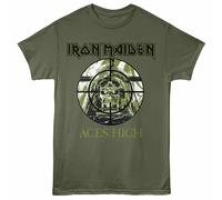 Iron Maiden Aces High T-Shirt Manica Corta Unisex Verde Militare Preshrunk