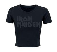 Iron Maiden Black On Black Logo Donna T-Shirt Nero 95% Cotone, 5% Spandex Slim Cropped