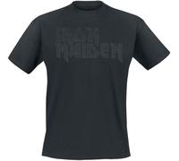 Iron Maiden Black On Black Logo Stacked Uomo T-Shirt Nero 100% Cotone Regular