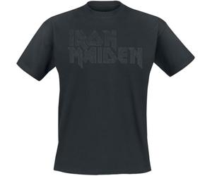 Iron Maiden Black On Black Logo Stacked Uomo T-Shirt Nero 100% Cotone Regular