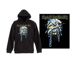 Iron Maiden Felpa con Cappuccio Powerslave Band Logo Nuovo Ufficiale Uomo Nero